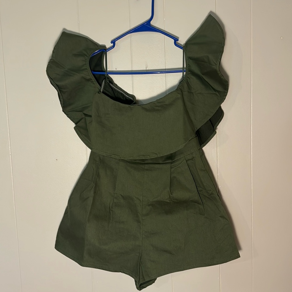 Olive green denim romper